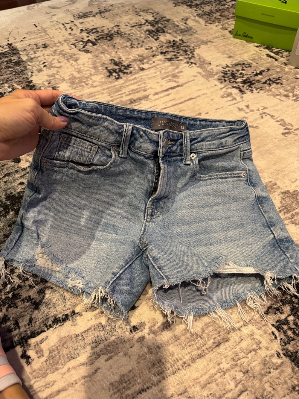 Just USA Faded Light Blue Distressed Denim Shorts girls 14